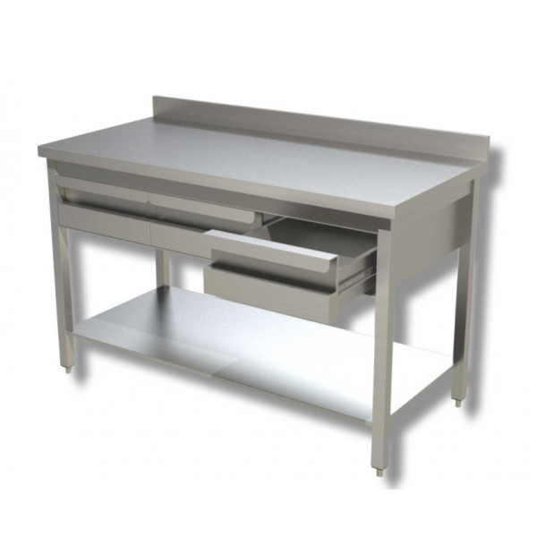 Stainless steel table With upstand with shelf and 4 drawers Model G4C207A