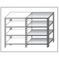 Stainless steel bolt shelving IXP 4 smooth shelves thickness cm 2,5 stainless steel 8/10 Lenght cm 80 Depth cm 30 Height cm 180 Modular element With plastic feet and bolts Cut-off edges Polished finish Model 184698030C