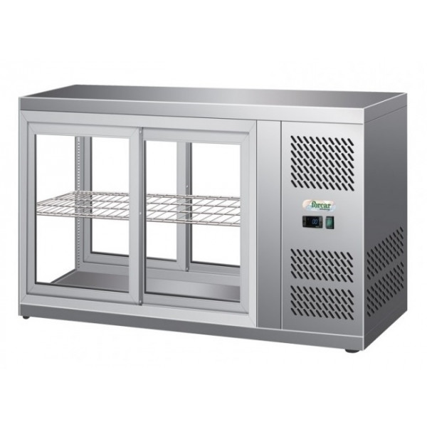 Refrigerated countertop snack display Model G-HAV91 Flat glass and sliding doors on both sides