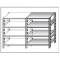Stainless steel hook shelving IXP 4 smooth shelves thickness cm 2,5 stainless steel 8/10 Lenght cm 200 Depth cm 60 Height cm 180 Modular element With plastic feet and reinforcements Cut-off edges Polished finish Model 18G46920060C