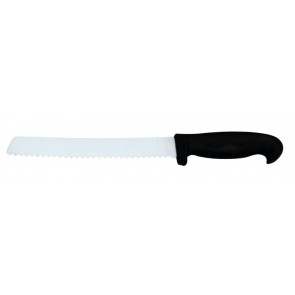 Bread Knife Tempered AISI 420 stainless steel blade with conical sharpening, satin finish.  Handle in rubberized non-toxic material, anti-slip and dishwasher safe. Blade Cm 22 Model CL1225