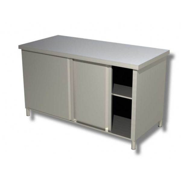 Stainless steel cabinet table with sliding doors Without upstand Model A147