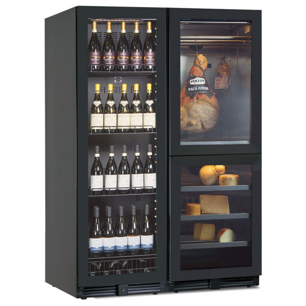 Wine cooler ventilated vertical bottles + cabinet for cheese and cold cuts storage Model NORCIA300V