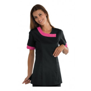 Woman Delhi blouse SHORT SLEEVE 65% Polyester 35% Cotton BLACK AND FUCHSIA Avaible in different sizes Model 005460
