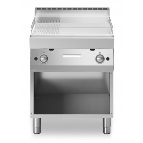 Gas fry top Chromed 2/3 smooth 1/3 striped plate MDLR Open cabinet Model F7070FTGCLRA