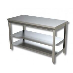 Stainless steel table Without upstand with 2 shelves Model G2R047