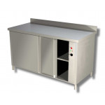 Stainless steel hot cabinet table with sliding doors With upstand Model AC146A