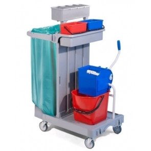 Multipurpose trolley complete with bag holder Model CA1614 bucket, wringer and medium plastic tray with 2 plastic lid Lt. 4 . Bottle basket