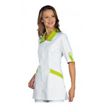 Woman Tortola blouse SHORT SLEEVE 65% Polyester 35% Cotton WHITE AND APPLE GREEN available in different sizes Model 002126M