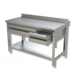Stainless steel table With upstand with shelf and 2 drawers Model G2C106A