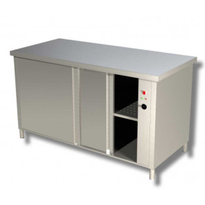 Stainless steel hot cabinet table with sliding doors on both sides Without upstand Model ACP147