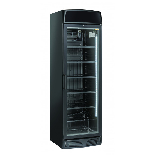 Professional refrigerated black drinks display with advertising opaline Model TKG390CB