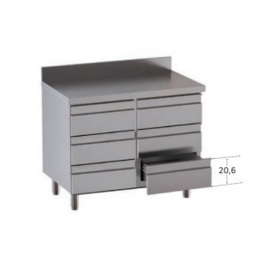 Stainless steel self-supporting cabinet with 6 drawers With upstand with worktop Model DSN6C106A