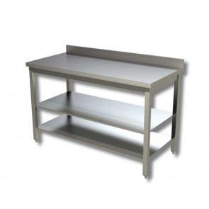 Stainless steel table With upstand with 2 shelves Model G2R127A