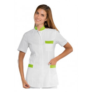Woman Costarica blouse  LONG SLEEVE 65% Polyester 35% Cotton WHITE + APPLE GREEN Avaible in different sizes Model 002926M