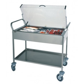 Stainless steel trolley two refrigeratable shelves with electric plates Model CA1165 Suitable for desserts, cheeses, cold meats and appetizers Stainless steel structure Stainless steel 8 eutectic plates Plexiglass lid
