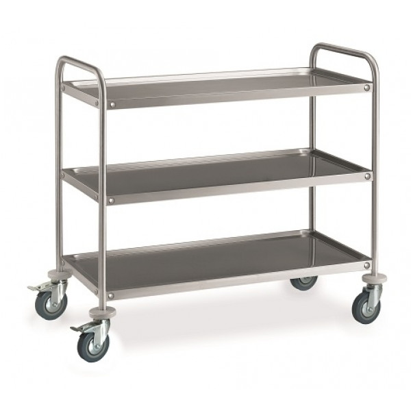 Stainless steel service trolley Model CR385 three shelves
