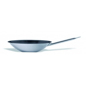 Non-stick stainless steel wok flat botton with base compatible with induction cookers Capacity Lt. 6 Size ø cm. 36 x 10 h Model 2393-4