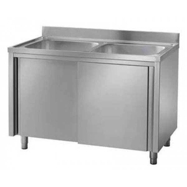 Stainless steel cupboard sink two tubs Model A2V127