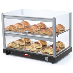 Heated countertop display Model CubeP2Hot Structure in transparent plexiglass and columns in anodised extruded aluminium