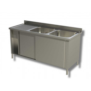 Stainless steel cupboard sink two tubs with drainer Model A2VGS/D147