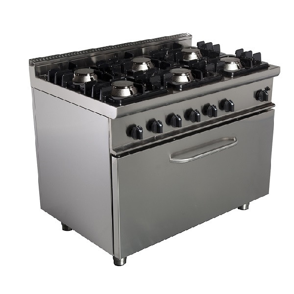 Gas range 6 burners Model RisCu064 CI with static electric oven GN 2/1 cm L 68,5 x P 53 x 35 H Gas power 48 kW