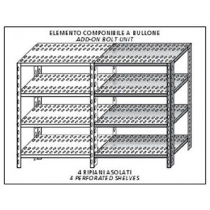Stainless steel bolt shelving IXP 4 perforated shelves Modular element To add to existing element NOT FOR USE ALONE Polished finish Model SC318FC