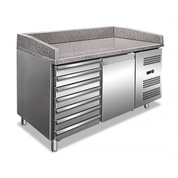 Stainless steel 201 Ventilated Refrigerated Pizza Counter Model PZ1610TN 1 refrigerated door and 1 neutral chest of drawers