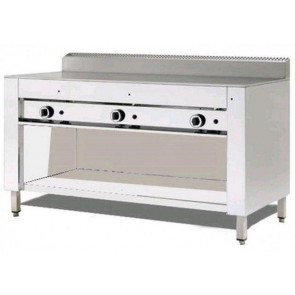 Gas piadina cooker PL Model CP10 on open compartment,  Iron plate on open stainless steel compartment Capacity 10 piadina