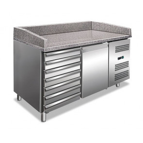 Stainless steel 201 Ventilated Refrigerated Pizza Counter Model PZ1610TN 1 refrigerated door and 1 neutral chest of drawers