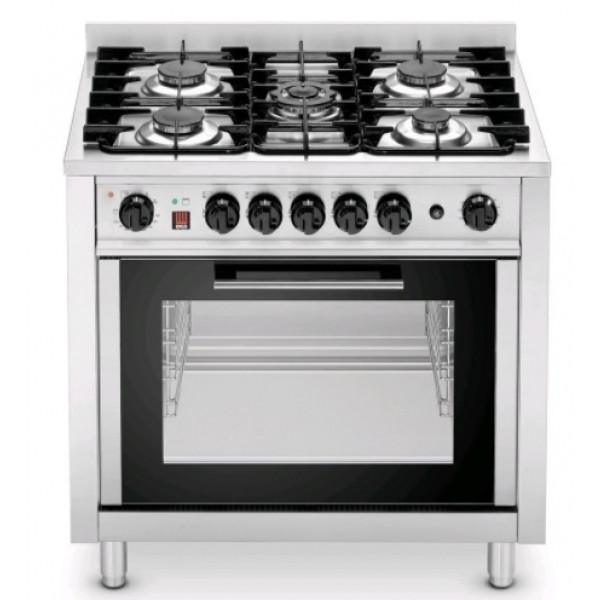 5 burners cooker Model EKC 96.3 with electric convection oven Capacity trays n.4 (cm 60 x 40) o 1/1GN - Capacity grills n.4 (cm 60 x 40) o 1/1GN Oven power Kw 5,2
