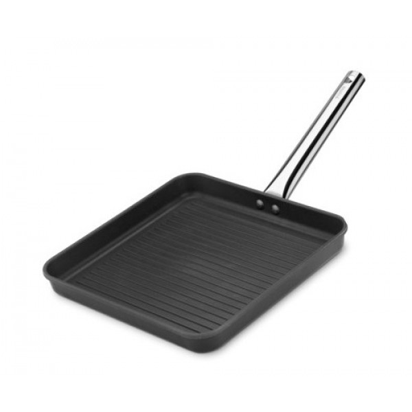 Square Aluminum Grill Pan for Induction Kitchens Non-stick with Riveted Steel Handle Size cm. L 28 x P 28 x 4 h Model 142-100