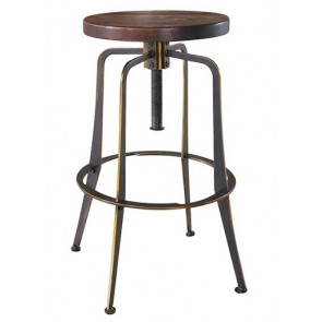 Indoor stool TESR Powder coated metal frame Antique look Adjustable wood seat Model 1417-BM37