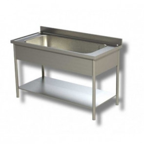 Stainless steel sink with one big tub on legs with bottom shelf Model G1V167