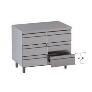 Stainless steel self-supporting cabinet with 6 drawers without upstand with worktop Model DSN6C086