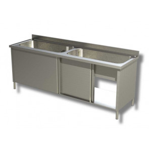 Stainless steel cupboard sink with two big tubs Model A2V166