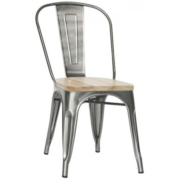 Stackable indoor chair TESR Powder coated metal frame with varnish Wood seat Model 1066-MC001TW