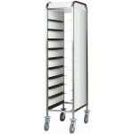 Tray trolleys Model CA1450P Stainless steel structure Stainless steel guides. Side panels in perfex white Capacity n. 10 trays GN 1/1 (cm 53x32,5)
