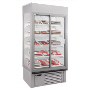 Wall-site multideck with sliding doors made of pre-painted metal sheet MON Model SUPERSUNNY 10 GLASS Ventilated refrigeration