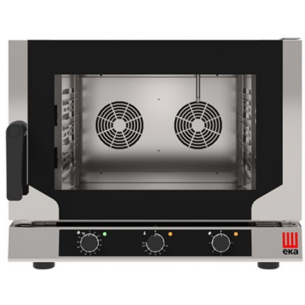 Electric ventilated convection oven with direct steam Model EKF411NALUD Capacity n.4 trays/grids GN 1/1 cm 53 x 32,5 Power Kw 6,4 Hinged door