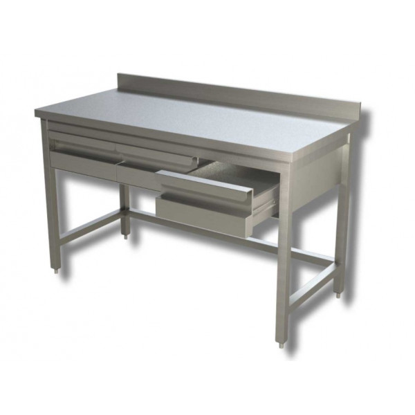 Stainless steel table With upstand with 4 drawers and frame Model GSR4C206A