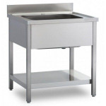 Stainless steel sink with one tub on legs with bottom shelf Model G1V076