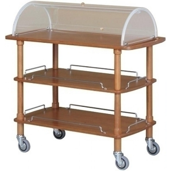 Wooden service trolley walnut with plexiglass dome Model CLC2013 Three shelves