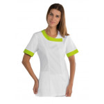 Woman Delhi blouse SHORT SLEEVE 65% Polyester 35% Cotton WHITE AND APPLE GREEN Avaible in different sizes Model 005426