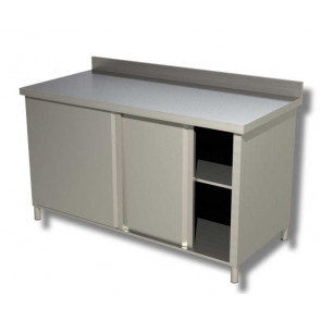 Stainless steel cabinet table with sliding doors With upstand Model A117A