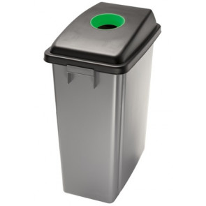 Waste bin for recycling with green upper opening lid OFFICE 60 Grey bin MDL 60 L Model 114208
