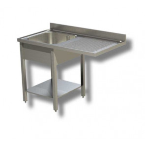 Stainless steel sink with one tub with drainer on legs with bottom shelf and with hollow for dishwasher Model GLS/D126