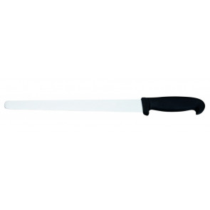 Ham knife Tempered AISI 420 stainless steel blade with conical sharpening, satin finish.  Handle in rubberized non-toxic material, anti-slip and dishwasher safe. Blade  Cm 28 Model CL1229
