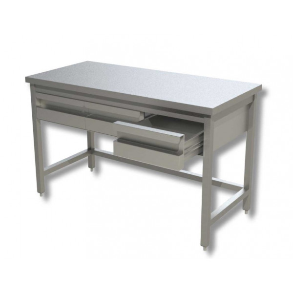 Stainless steel table Without upstand with 3 drawers and frame Model GSR3C146