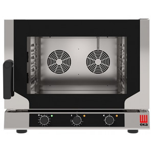Electric ventilated convection oven with direct steam Model EKF411NALUD Capacity n.4 trays/grids GN 1/1 cm 53 x 32,5 Power Kw 6,4 Hinged door